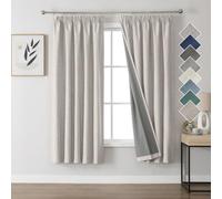 Joydeco 100% tende oscuranti in lino con nastro arricciato, set da 2 pezzi, altezza 183 x 117 cm, colore bianco grigio, protezione dal freddo, oscurante, protezione acustica, ideale per il soggiorno