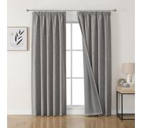 Joydeco 100% tende oscuranti in lino con nastro arricciato, set da 2 pezzi, altezza 200 x 140 cm, grigio chiaro, protezione dal freddo, oscurante, protezione acustica, ideale per il soggiorno