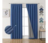 Joydeco 100% tende oscuranti in lino con nastro arricciato, set da 2 pezzi, altezza 225 x 140 cm, colore blu navy, protezione dal freddo, oscurante, protezione acustica, ideale per il soggiorno