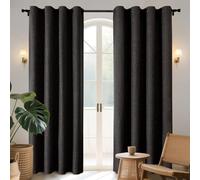 Joydeco 100% Tende Oscuranti per Interni 2 Pezzi, Lino Tende Termiche con Occhielli per Soggiorno Moderne, Cameretta Bambini, Camera da Letto Blackout Curtains(Nero, 2xL140xA260)