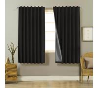 Joydeco 100% Tende Oscuranti per Interni 2 Pezzi, Lino Tende Termiche con Passanti per Soggiorno Moderne, Cameretta Bambini, Camera da Letto Blackout Curtains (2xL117xA137, Nero)