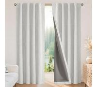 Joydeco 100% Tende Oscuranti per Interni 2 Pezzi, Lino Tende Termiche con Passanti per Soggiorno Moderne, Cameretta Bambini, Camera da Letto Blackout Curtains (2xL140xA200, Grigio Bianco)