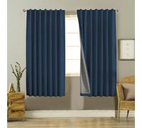Joydeco 100% Tende Oscuranti per Interni 2 Pezzi, Lino Tende Termiche con Passanti per Soggiorno Moderne, Cameretta Bambini, Camera da Letto Blackout Curtains (2xL140xA175, Blu Denim)