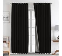 Joydeco 100% Tende Oscuranti per Interni 2 Pezzi, Lino Tende Termiche con Passanti per Soggiorno Moderne, Cameretta Bambini, Camera da Letto Blackout Curtains (2xL140xA245, Nero)