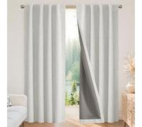 Joydeco 100% Tende Oscuranti per Interni 2 Pezzi, Lino Tende Termiche con Passanti per Soggiorno Moderne, Cameretta Bambini, Camera da Letto Blackout Curtains (2xL132xA210, Grigio Bianco)