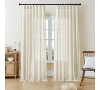 Joydeco Linen Curtains 90 Inch Length 2 Panels Set for Bedroom, Light Filtering Curtains for Living Room, Beige 70 Inch Wide Light Filtering Drapes with Rod Pockets Back Tab (90" L x 70" W, Beige)