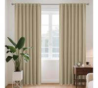 Joydeco - Set di 2 tende con anelli, H 145 x L 140 cm, colore beige, oscuranti, a scomparsa, a doppio strato, in poliestere, per tende a scorrimento, per camera da letto e soggiorno