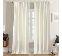 Joydeco Set di 2 tende in velluto bianco avorio, 132 x 225 cm, morbide e semi-oscuranti, isolanti termici, con fettuccia arricciata, con passante, spesse 330 g/㎡, per soggiorno e camera da letto