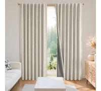 Joydeco - Tende 100% oscuranti, 160 cm di lunghezza, 2 pannelli, effetto lino, per camera da letto e soggiorno, termoisolanti, con tasca per asta, passanti posteriori (94 x 160 cm, beige chiaro)