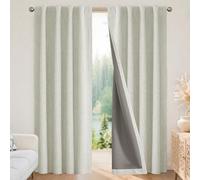 Joydeco - Tende 100% oscuranti, 274 cm di lunghezza, 1 pannello, effetto lino, per porte scorrevoli, termoisolanti, con tasca per asta e passanti posteriori (254 x 274 cm, beige chiaro)