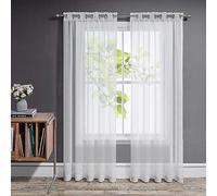Joydeco Tende Camera da Letto 2 Pezzi, Bianche Tende per Interni Moderne Trasparenti in Voile per Casa Finestre Soggiorno Eleganti(Bianco,2xL140xA225)