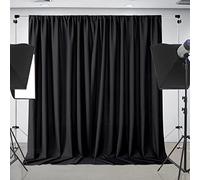 Joydeco Tende con sfondo nero per feste, 25,4 x 25,4 cm, senza pieghe, per feste di compleanno, feste in casa, tende, fondale, 1,5 x 3 m, 2 pannelli con tasche per asta