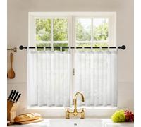Joydeco Tende Corte per Interni in Voile con Passanti 2 Pezzi L 120 X A 30 CM, Tende Semitrasparenti Moderne per Finestre Piccole Della Cucina, Bianco