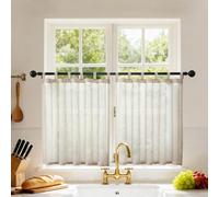 Joydeco Tende Corte per Interni in Voile con Passanti 2 Pezzi L 120 X A 30 CM, Tende Semitrasparenti Moderne per Finestre Piccole Della Cucina, Lino
