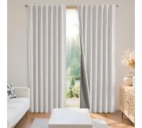 Joydeco Tende in lino, lunghezza 213 cm, set di 2 pannelli, 100% oscuranti, tende lunghe, per camera da letto e soggiorno, oscuranti, isolamento termico, con tasca per asta (132 x 213 cm, bianco