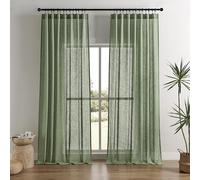 Joydeco Tende in lino verde oliva per soggiorno, lunghezza 228 cm, set di 2 pannelli, tende semitrasparenti lunghe 228 cm, tende plissettate lunghe per finestre e tende (larghezza 132 x lunghezza 228