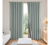 Joydeco - Tende oscuranti al 100%, 160 cm di lunghezza, 2 pannelli, effetto lino, per camera da letto, soggiorno, termoisolanti, tasca per asta e passanti posteriori (94 x 160 cm, verde salvia)