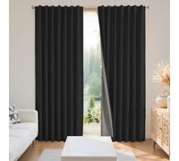 Joydeco - Tende oscuranti al 100%, 183 cm di lunghezza, effetto lino, set di 2 pannelli, per camera da letto e soggiorno, termoisolanti, con tasca per asta e passanti posteriori (94 x 183 cm, nero)