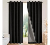 Joydeco - Tende oscuranti al 100%, 244 cm di lunghezza, effetto lino, set di 2 pannelli, per camera da letto e soggiorno, termoisolanti, con tasca per asta e passanti posteriori (132 x 244 cm, nero)
