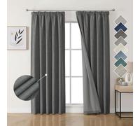 Joydeco Tende oscuranti al 100% in lino con nastro arricciato, set da 2 pezzi, H214 x 132 cm, colore grigio, protezione dal freddo, opache, protezione dal rumore, ideali per il soggiorno si adattano a