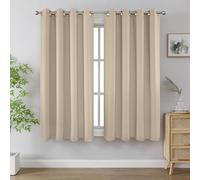 Joydeco Tende oscuranti lunghe 170 cm di lunghezza, 2 pannelli, isolate termicamente e drappeggi, 2 burg, tende oscuranti per camera da letto e finestra (150 x 170 cm, beige chiaro)