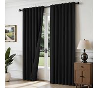 Joydeco Tende oscuranti nere, lunghe 240 cm, colore nero, 240 cm, set di 2 pannelli per camera da letto, tende oscuranti e tende per finestra del soggiorno (larghezza 132 x lunghezza 244 cm, nero)