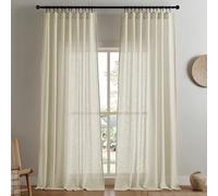 Joydeco Tende semitrasparenti per soggiorno, in lino, lunghezza 213 cm, set di 2 pannelli, per camera da letto, colore: bianco, lunghe 213 cm, con tasca per asta e linguetta posteriore (213 x 254 cm,