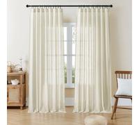 Joydeco Tende semitrasparenti per soggiorno, in lino, lunghezza 243,8 cm, set di 2 pannelli per camera da letto, tende bianche lunghe 244 cm, con passante posteriore (243,8 cm di lunghezza x 254 cm di