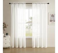 Joydeco Tende trasparenti bianche, lunghezza 183 cm, set di 2 pannelli, in lino, semitrasparente, per camera da letto e soggiorno, tendaggi per finestre, tende in voile con doppia tasca per asta (137