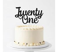 Joyeah Decorazione per torta con scritta in inglese "Twenty One", con glitter neri, decorazione per torta per 21° compleanno, anniversario di matrimonio, decorazione per feste
