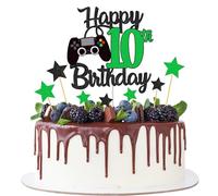 Joyeah Happy 10th Birthday Cake Topper Glitter Videogioco Cake Pick Game On Cheers to 10 Years Cake Decoration for Game Theme Happy 10th Birthday Party Supplies Verde