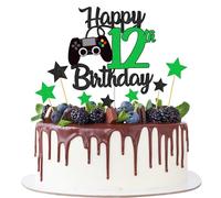 Joyeah Happy 12th Birthday Cake Topper Glitter Videogioco Cake Pick Game On Cheers to 12 Years Cake Decoration for Game Theme Happy 12th Birthday Party Supplies Green