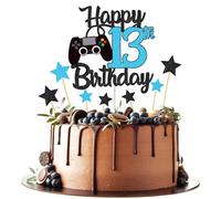 Joyeah Happy 13th Birthday Cake Topper Glitter Videogioco Cake Pick Game On Cheers to 13 Years Cake Decoration for Game Theme Happy 13th Birthday Party Supplies Blu