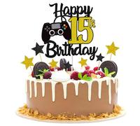 Joyeah Happy 15th Birthday Cake Topper Glitter Videogioco Cake Pick Game On Cheers to 15 Years Cake Decoration for Game Theme Happy 15th Birthday Party Supplies Gold