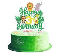 Joyeah Happy 3rd Birthday - Topper per torta con animali della giungla, decorazione per torta a tema giovane selvaggio e tre foreste, leone, elefante, scimmia, decorazione per feste di compleanno