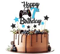 Joyeah Happy 7th Birthday Cake Topper Glitter Videogioco Cake Pick Game On Cheers to 7 Years Cake Decoration for Game Theme Happy 7th Birthday Party Supplies Blu