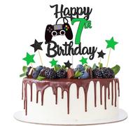 Joyeah Happy 7th Birthday Cake Topper Glitter Videogioco Cake Pick Game On Cheers to 7 Years Cake Decoration for Game Theme Happy 7th Birthday Party Supplies Verde