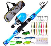 Joyeee Canna da pesca e mulinello per bambini, con set di esche da pesca completamente attrezzatura da pesca e borsa per attrezzatura, 1,2 metri, portatile, telescopica, per bambini e ragazze, blu