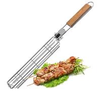 Joyeee Cestello per Barbecue, Pieghevole BBQ Cestello per Griglia in Acciaio Inossidabile con Manico in Legno Rimovibile per Verdure Gamberetti Salsiccia, Graticola per BBQ Portable per Camping Picnic