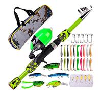 Joyeee Kit per pesca e esche per bambini, con borsa da pesca portatile, 1,8 metri, canna da pesca telescopica in fibra di vetro e mulinello, kit completo per ragazzi, ragazze, principianti, giovani