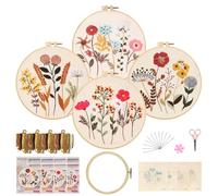 Joyeee Kit Ricamo Principianti, 4pcs Floreali Set Ricamo Embroidery Starter Kit con Telaio Ricamo Fili Cucito Attrezzi e Istruzioni, Artigianato Artistico Fai per Principianti, Adulti e Bambini