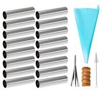 Joyeee Set di 16 stampi per cannoli, con tubi antiaderenti da 11,9 cm, grandi, sac à poche riutilizzabili, pennello e punte in acciaio inox, kit di forme per cannoli per croissant, conchiglie, crema e