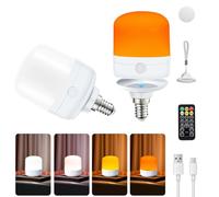 Joyes Lampadina Ricaricabile, 2 Pacchetti di Lampadine LED E14 a Batteria con Timer Dimmerabile a 4 Colori, 7W, Telecomando Staccabile per Luci da Tavolo da Esterno, NON Cablata