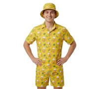 Joyesplay Camicia hawaiana da uomo, 3 pezzi, vestito hawaiano, da uomo, con fenicottero, camicia da pescatore, camicia hawaiana, per l'estate e la spiaggia, per feste in piscina, birra, L
