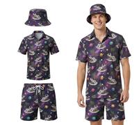 Joyesplay Camicia hawaiana da uomo, 3 pezzi, vestito hawaiano, da uomo, con fenicottero, camicia da pescatore, camicia hawaiana, per l'estate e la spiaggia, per feste in piscina, Astronauta, M