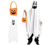Joyesplay Costume da fantasma per bambini, costume di Halloween, mantello bianco con secchio di zucca, costume fantasma per bambini per dolci o aspri