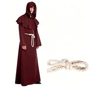 Joyesplay Costume da sacerdote da uomo, con cappuccio, costume da monaco con ornamento, corda di vita, collana a croce