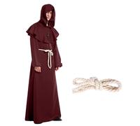 Joyesplay Costume da sacerdote uomo Cosplay, Costume da monaco con cappuccio e ornamento con cordino in vita e catena a croce, Costume da Halloween per uomo