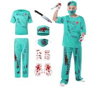 Joyesplay Zombie, costume da medico, per adulti, bambini, medico, 6 pezzi, costume da halloween, uomo e bambino, zombie chirurgo, cosplsy diavolo