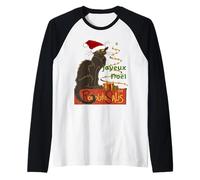 Joyeux Noel Le Chat Noir Natale Holiday Vector Art Maglia con Maniche Raglan